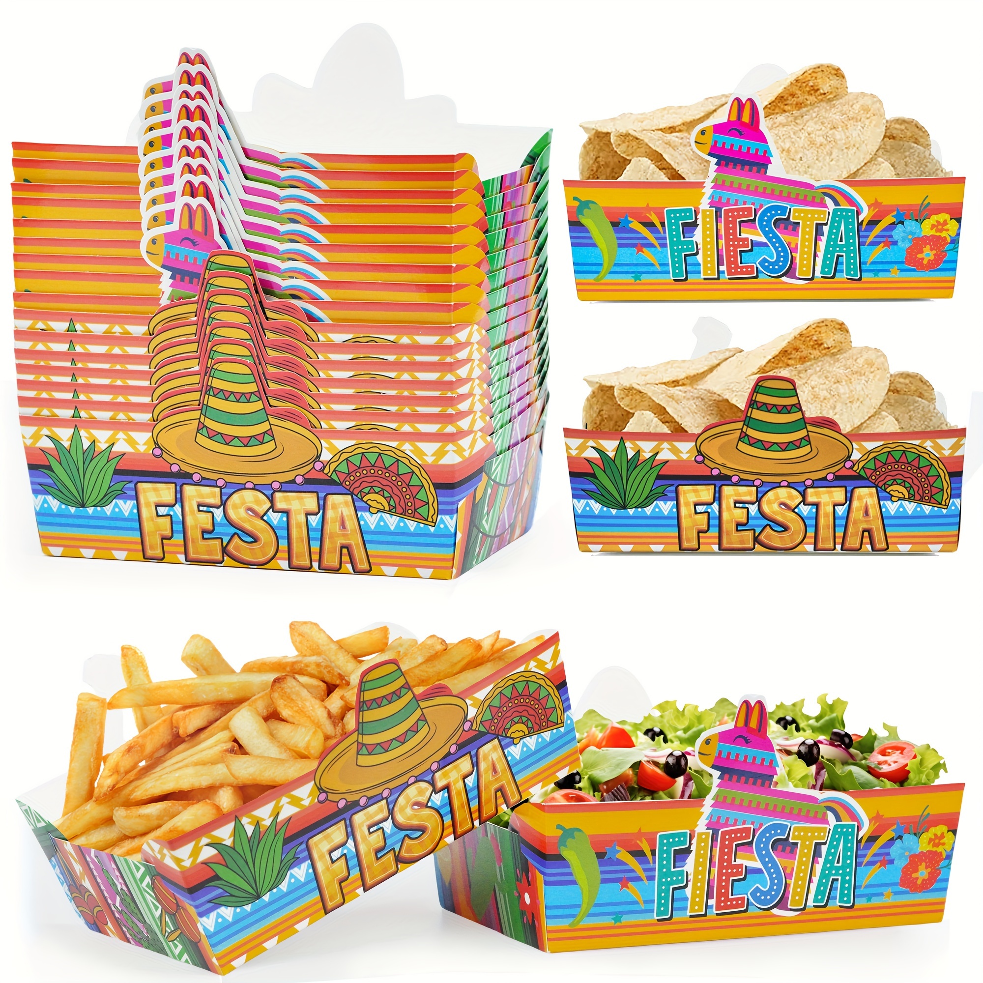 

24pcs Mexican Food Paper Trays, Candy Chips Popcorn Trays, Disposable Trays, Mexican Themed Food Containers, Birthday Party Supplies