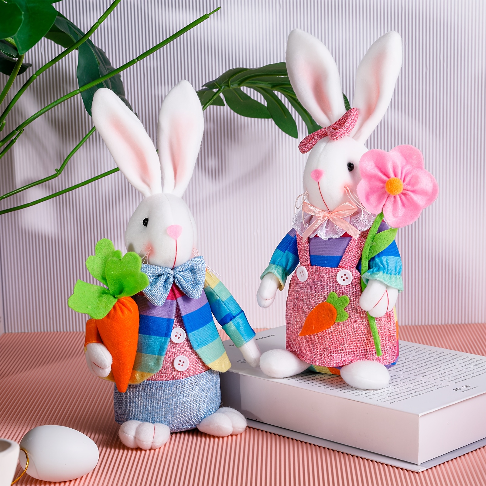 

1pc/2pcs Style Felt Easter Bunny Figurines, Holiday Decor, Ideal For Room Types, With No Electricity Needed, For Christmas, Halloween, Easter, Thanksgiving, Valentine's Day - Themed