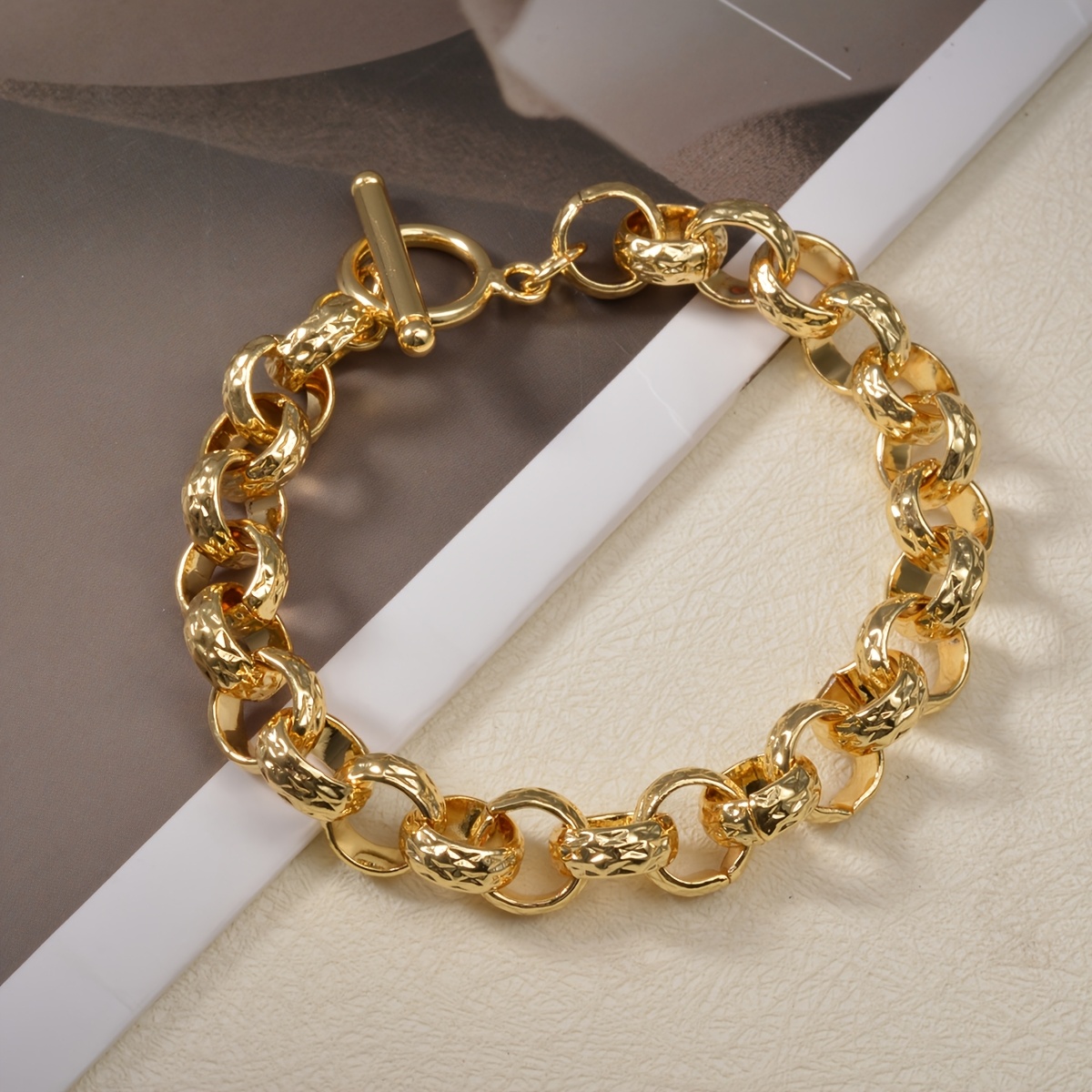 Hammered Link Chain Bracelet, Vintage Style Gift