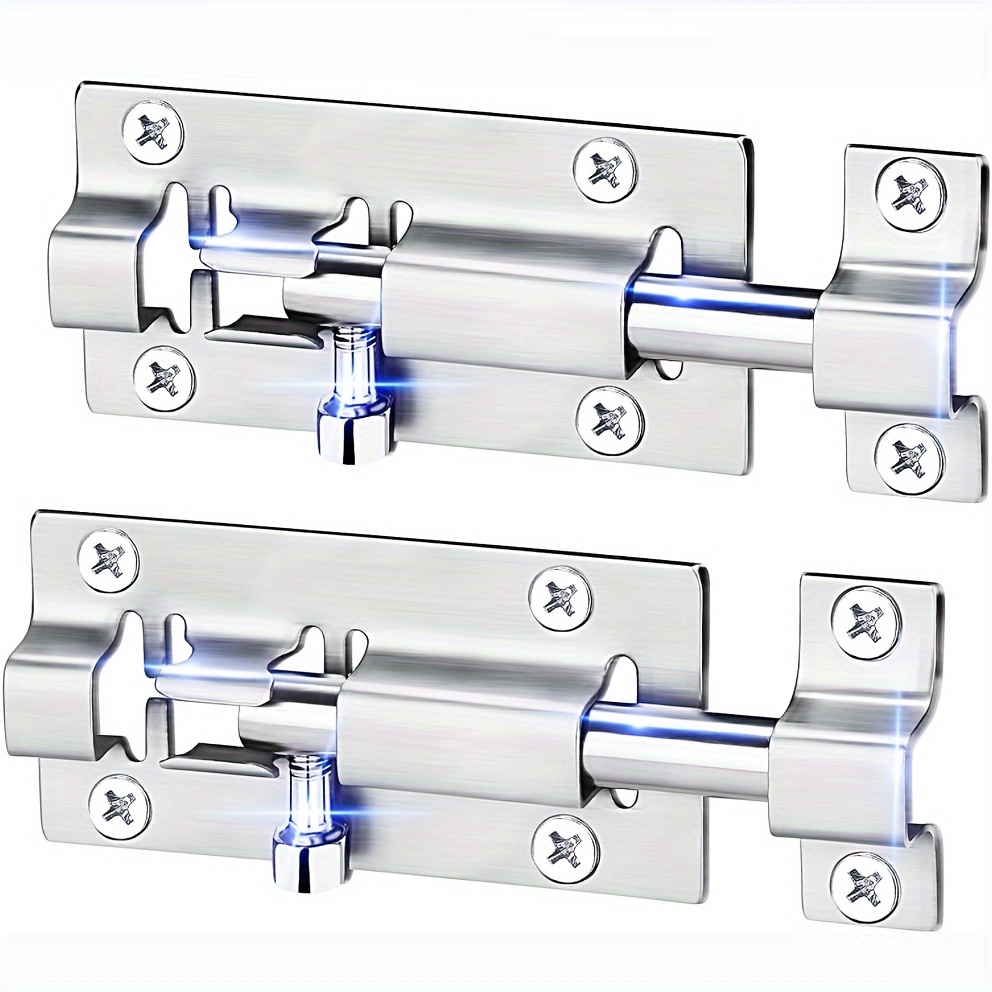 

2pcs Barrel Bolt Latch, 3", Thickened, Stainless Steel, Door Slide Lock, Brushed Finish, With 12-piece Screws