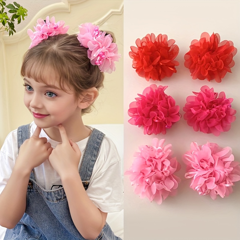 6pcs Purple Blue Orange Pink Cute Head Flower Hair Tie Hair Additions Suitable For Little Girls' Daily Additions