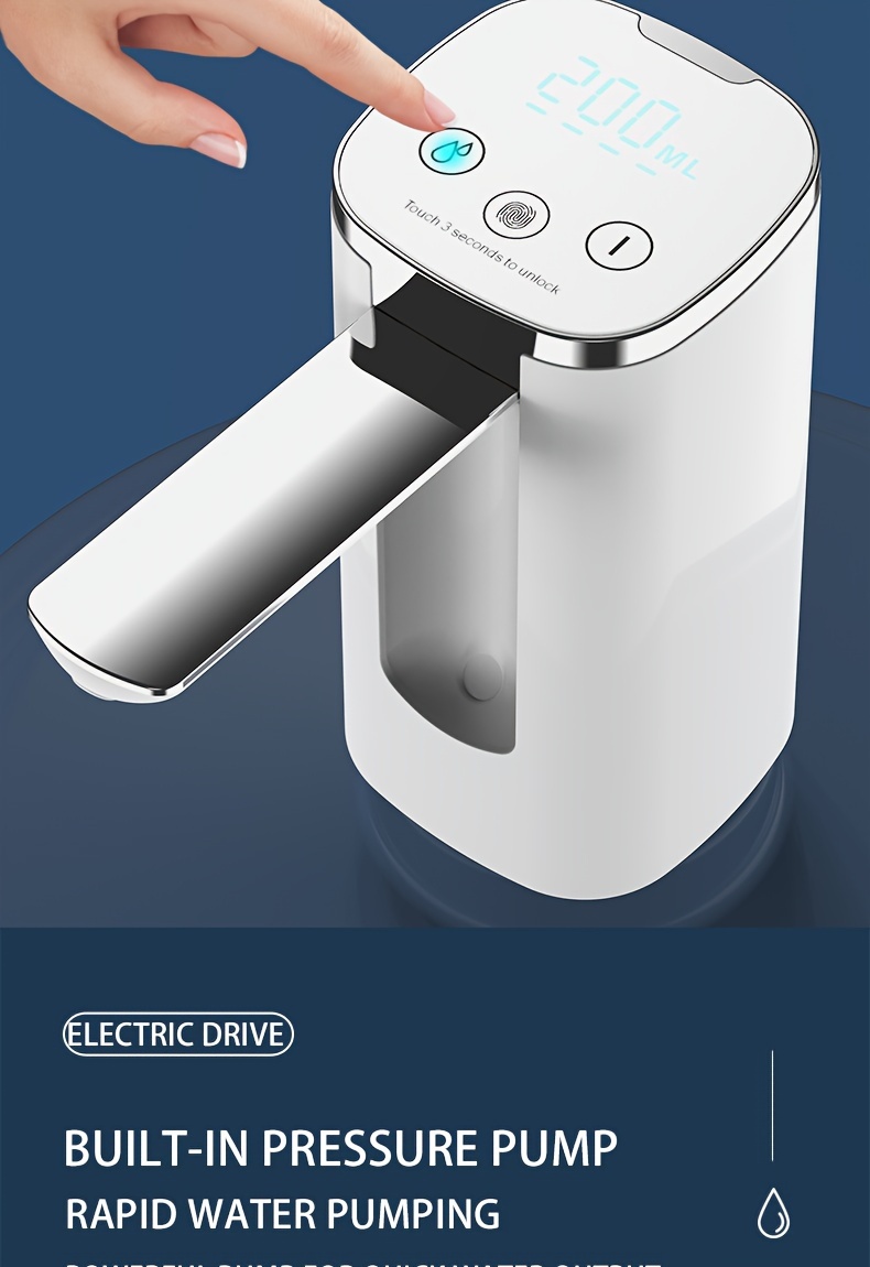 Water Dispenser Pump for 5-Gallon Bottles - Features Digital Display, Type-C USB Charging, Portable Electric Pump, Automatic Folding, And Both Quantitative And Continuous Modes