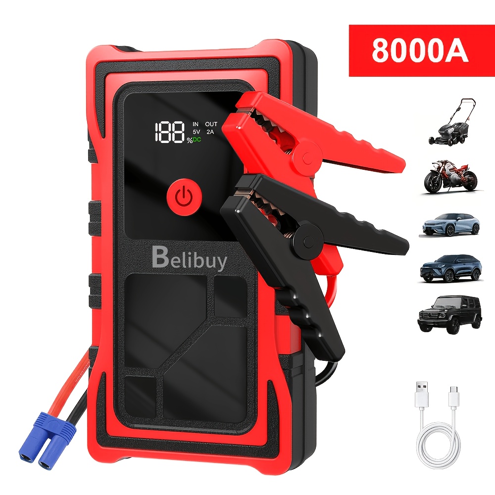 TEMU 8000a Portable Car Emergency Supply, Battery Emergency Start, 12v Car, Usb Input/output, Led Emergency Light, Car Accessory Tools, Portable Car