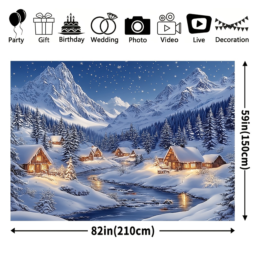 TEMU Toile de Fond Village de Noël & Forêt de Neige - Bannière de Fête en Polyester 70.8x90.5in pour Salon, Décoration Extérieure, en Direct & Studio