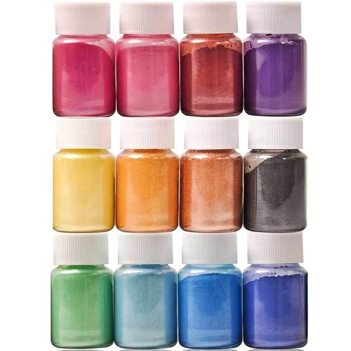 12 color mica powder set suitable for diy crafts and painting creation hand painting art sculpture coloring color blending multi purpose high quality pigments lightweight and multifunctional colors