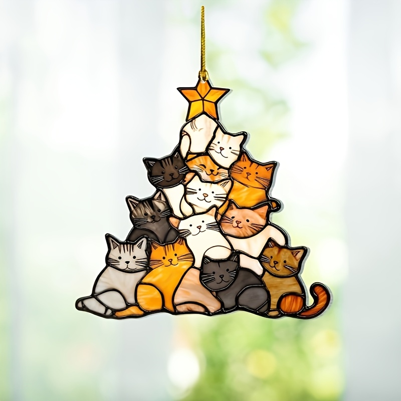 

Cat-shaped Christmas Tree Ornament - 2d Acrylic Hanging Decoration For & Party Decor, Creative, Small, , Christmas