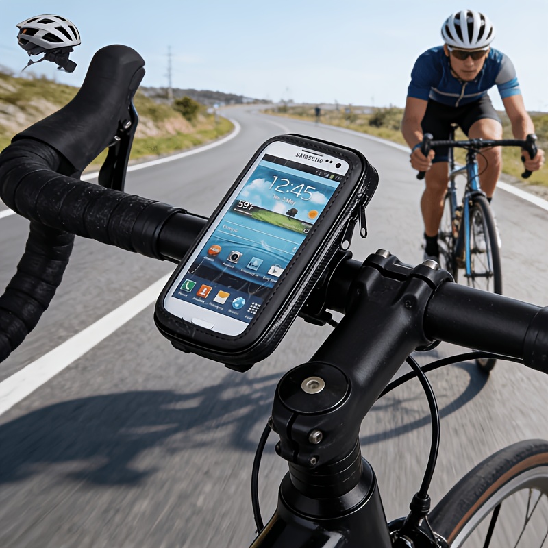 TEMU 1 stuks voor Fiets Motorfiets Stuur Telefoon Tas met TPU Touchscreen Film Waterdichte Shell Buffer Ontwerp 360 Draaibare Navigatie Houder