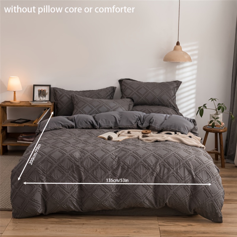 3pcs Set: A - 120g Jacquard Fabric; - 90g Brushed Fabric, Washed Brushed Thickened Cut-out Embroidery Solid Color Dual-panel Duvet Cover Set, Includes 1 Duvet Cover And 2 Pillowcases