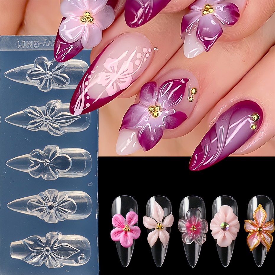 TEMU 1pc 3d Charm Spring Silicone Nail Carving Mold Designs Embossed Mould Stamping Plate Gel Template Manicure Tools Nail Supplies