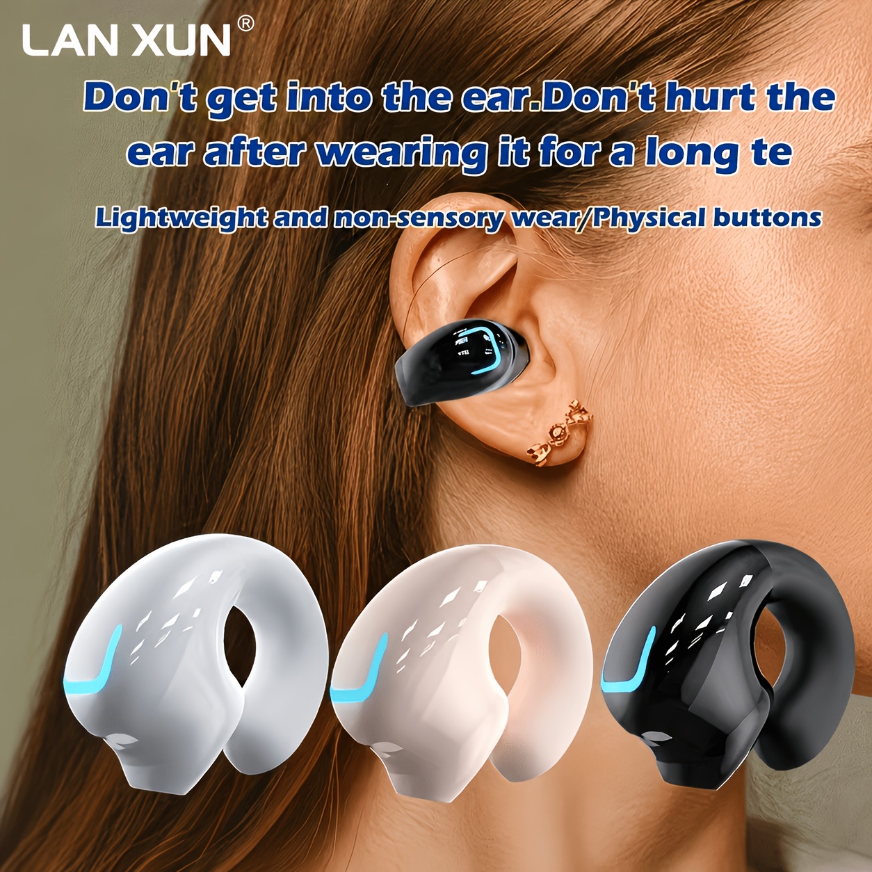 clip on wireless earbuds with noise canceling function phone control rechargeable lithium polymer battery and comfortable earphone design suitable for sports camping and   surround sound