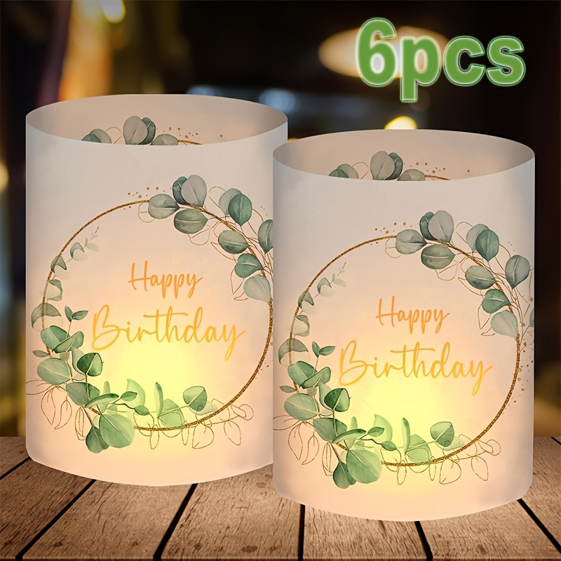 Image of 6pcs Set, Happy Birthday Style Desktop Decoration, Floral Happy Birthday Table Centerpiece, Suitable For Birthday Party Decor, Candle Windproof Cover