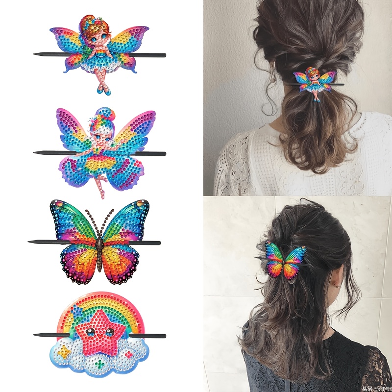 TEMU 4pcs Mandala Flower Hair Clip Set, Special Shape Craft Kit, Colorful Floral Mosaic Handicraft, Suitable For Holidays, Daily Wear And