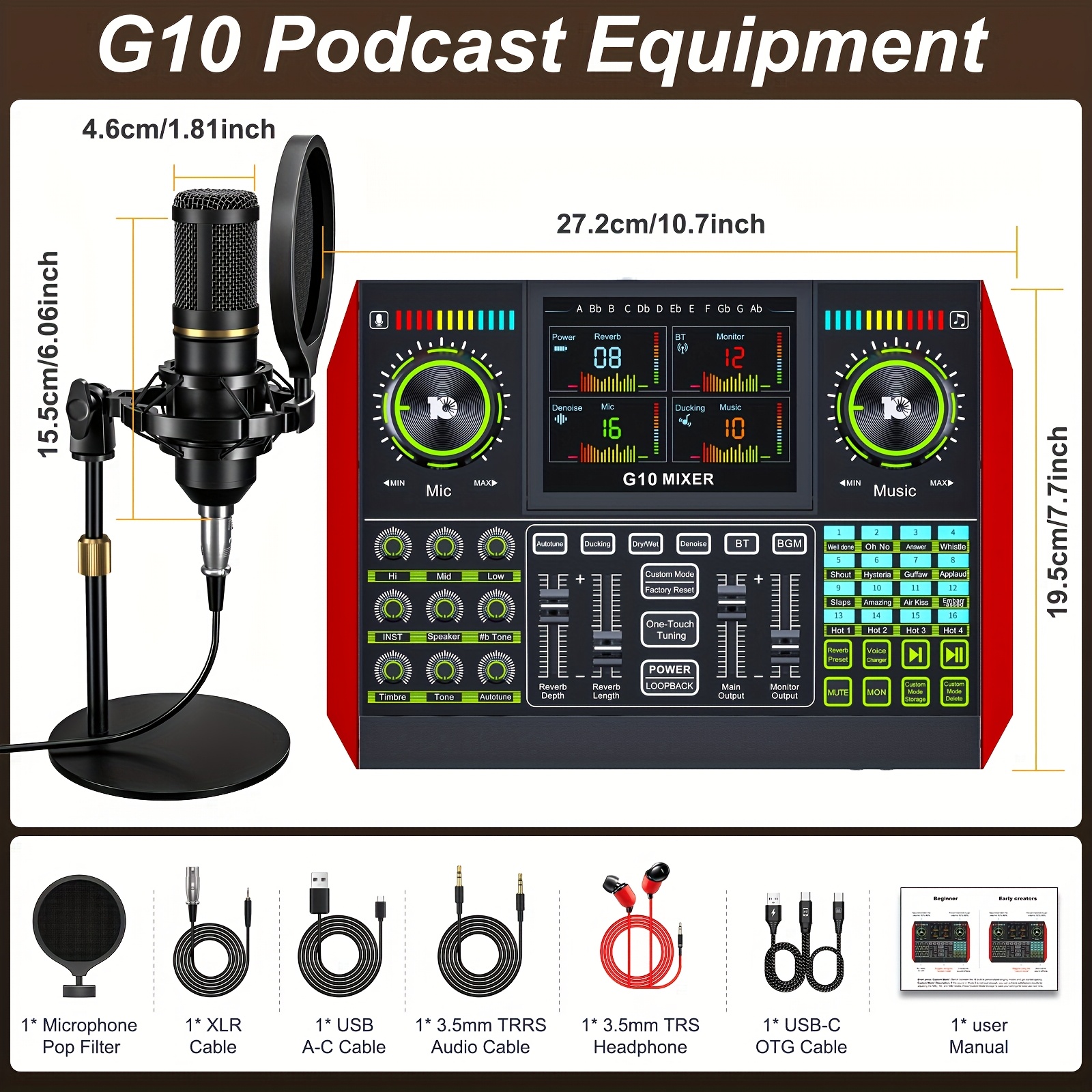 TEMU Complete Set Of Podcast Gear, Studio Recording Kit Featuring A Voice Modifier, Sound Card For Live Audio - An Interface Designed For Laptops,