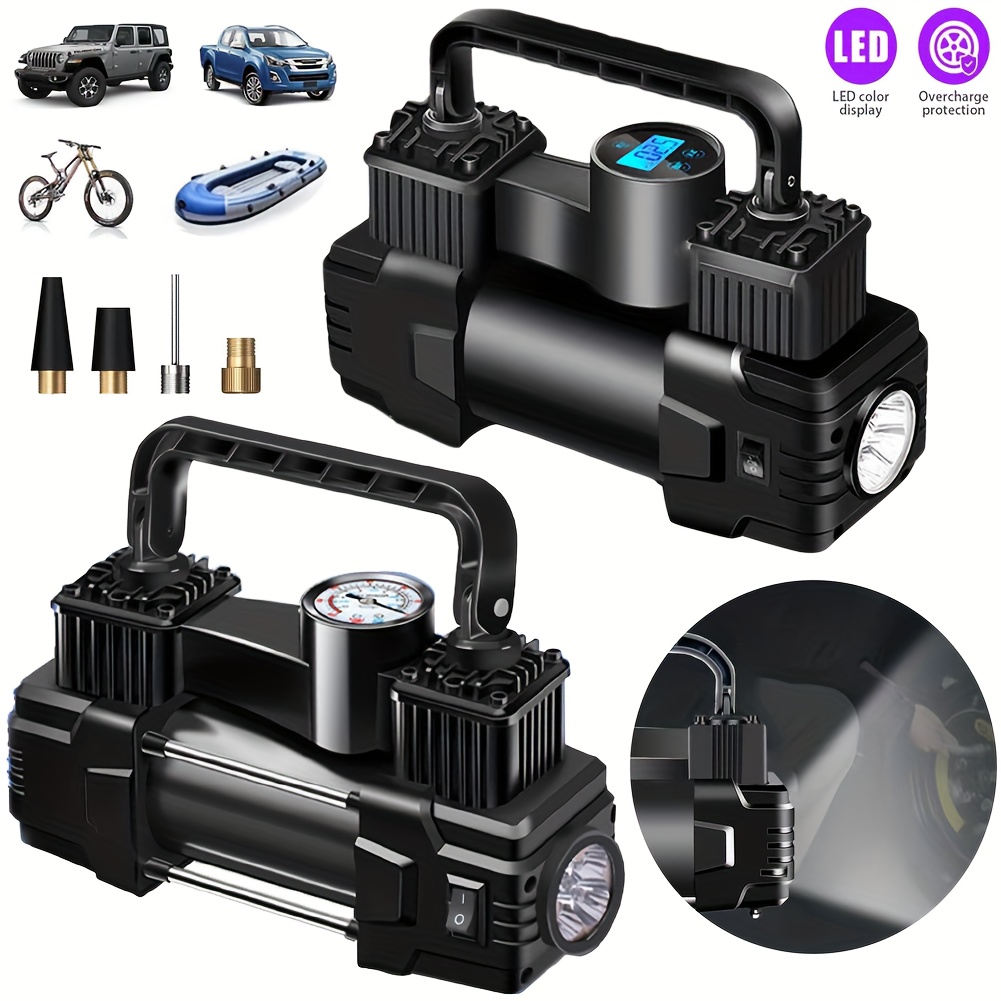 

Portable Inflator Pump For Car Tires, 12v 150 Psi High Pressure, Dual Cylinders 2x Inflatable, Tire Pressure Gauge With Pointer/digital Display For Suv/bike/ball Car