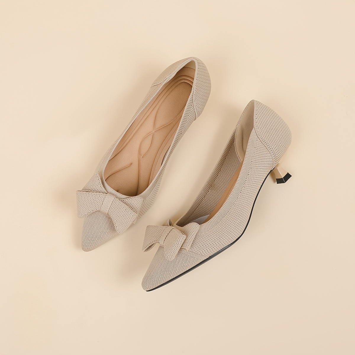 TEMU Classic Women's Knitted Pointed-toe Shallow Mouth High Heels, Casual Women' Shoes Are Elegant And Exquisite, Soft Sole Is Soft And Comfortable,