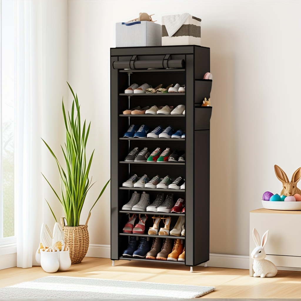 1pc 10-Tier High Capacity Shoe Rack Manager with Dust Cover, 9 Grid Shoe Rack, Tube Diameter 12Mm, Entrance Shoe Rack Saves Space, Easy to Assemble, Suitable for Household Shoe Racks And Closets, Father'S Day