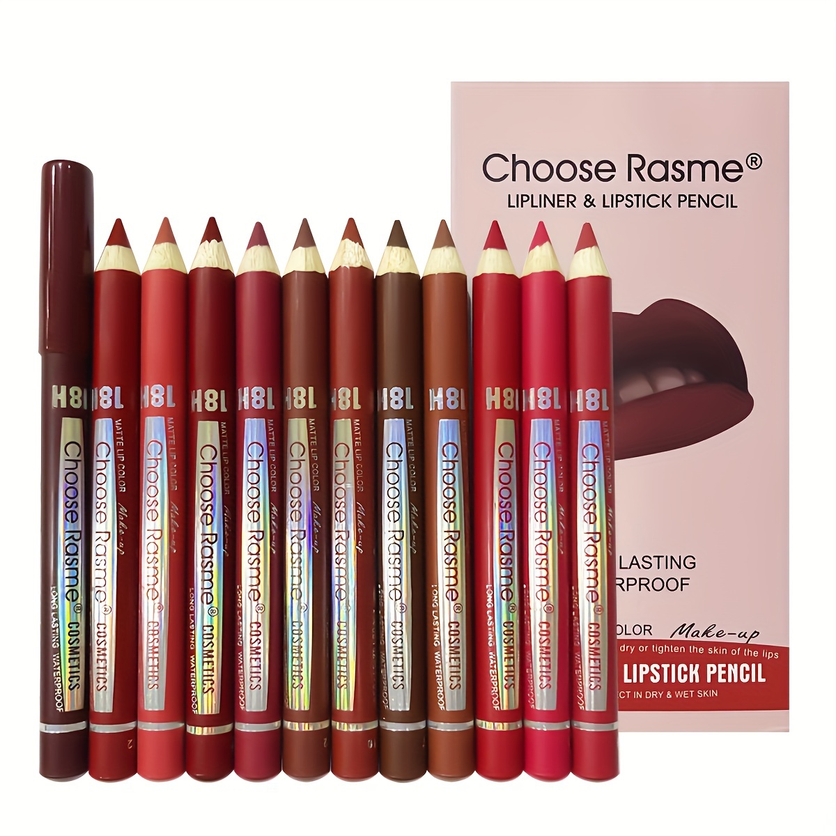 set of 12 lip liners in colors, featuring a matte end long-lasting and waterproof, lip makeup kit - beauty & health