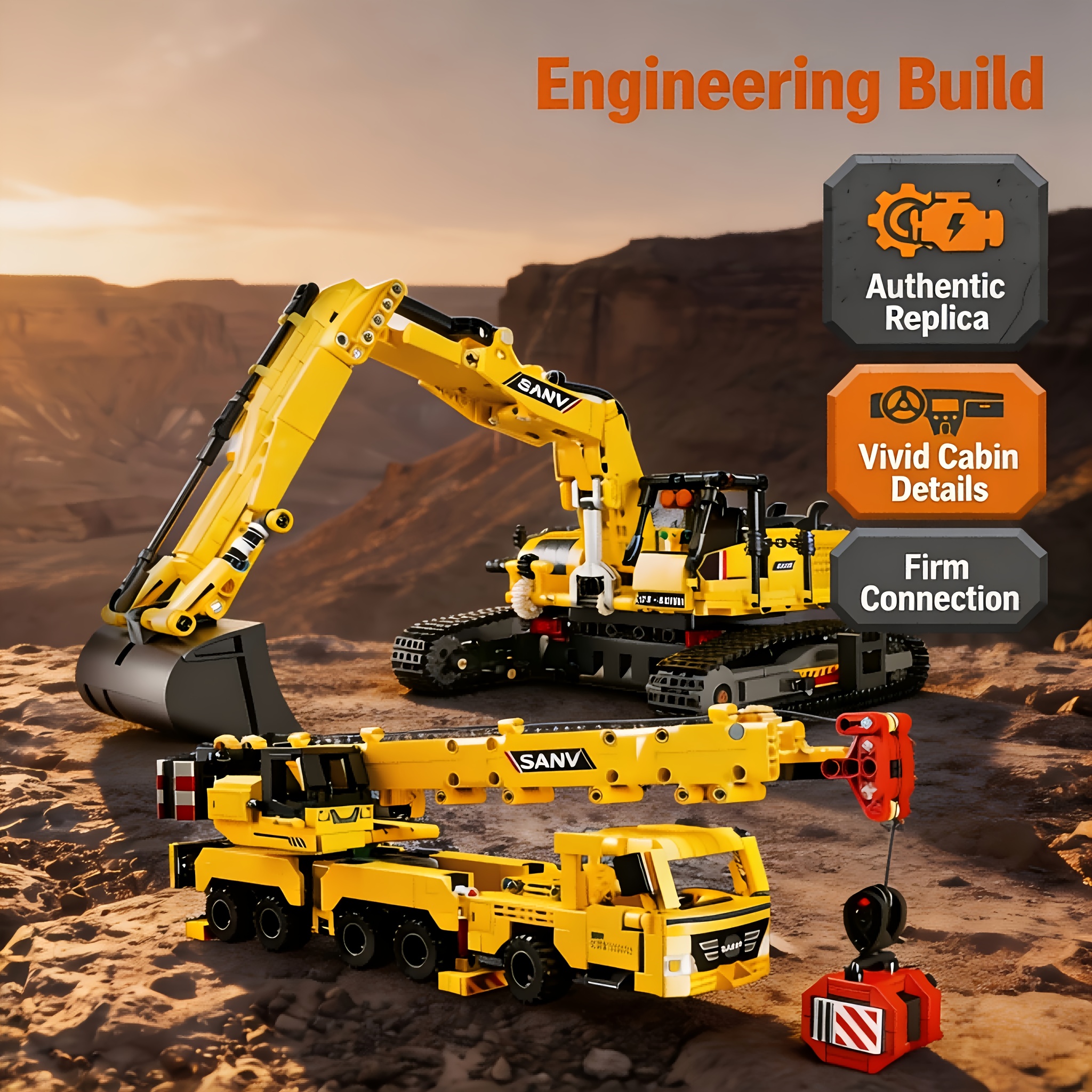 Excavator Crane Block Set, 993pcs Engineering Vehicle Bricks