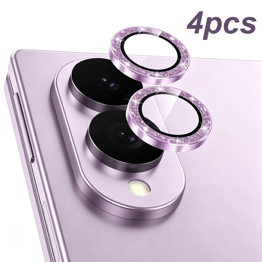 TEMU 4-pack Glitter Camera Lens Protectors For Galaxy Z Fold 8 | 9h Ultra Hd Anti-reflective Tempered Glass With Metal Frame | Scratch-resistant,