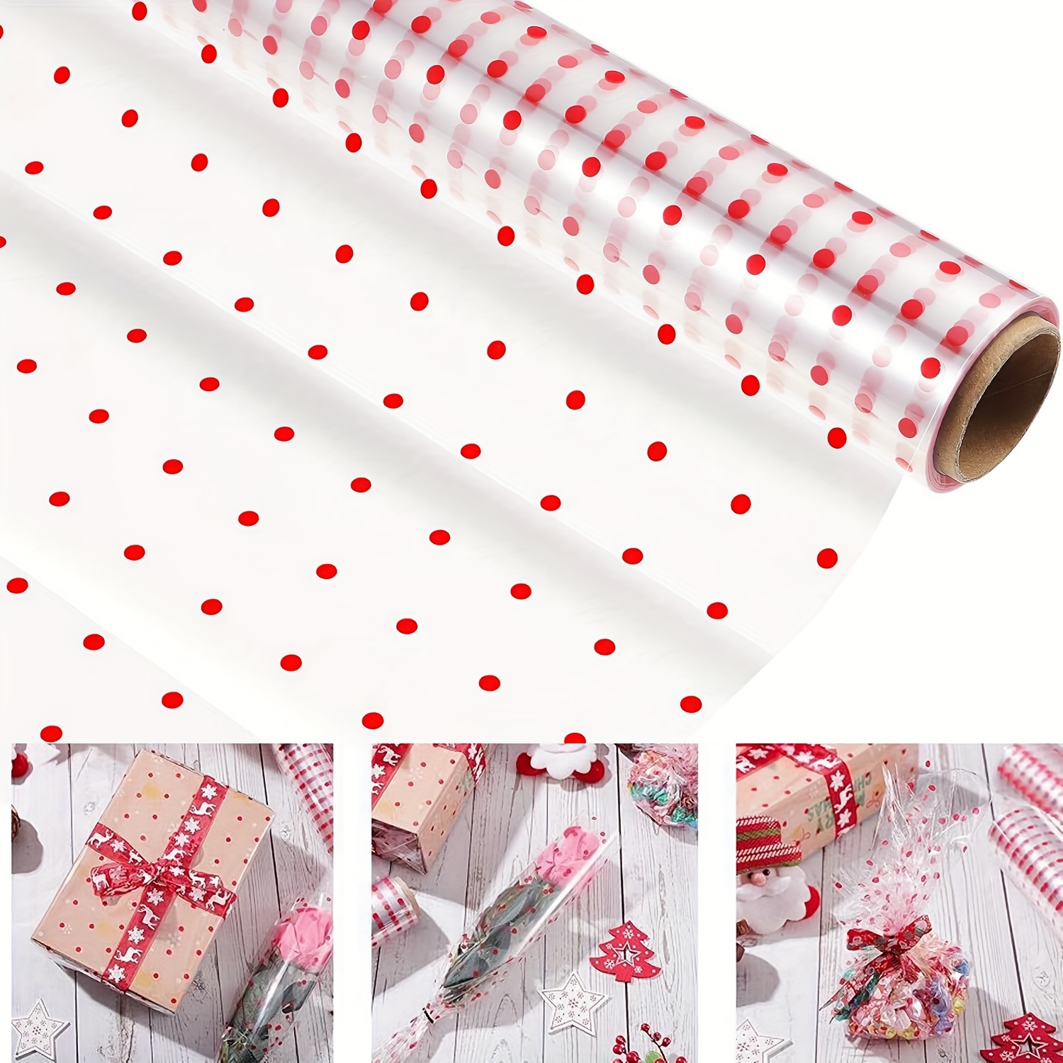 

Dot Cellophane Gift Wrap Roll - 15.7" X Ft Transparent Polypropylene Wrapping Paper For Crafts, Baskets, Flowers - 2.5 Mil Quality Plastic Pp Film, No Accessories Included