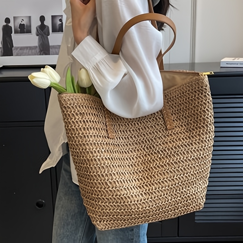 TEMU Summer Seaside Beach Vacation Straw Bag Cross-border Single -2026 New Commuter All-match Shoulder Bag Woven Tote