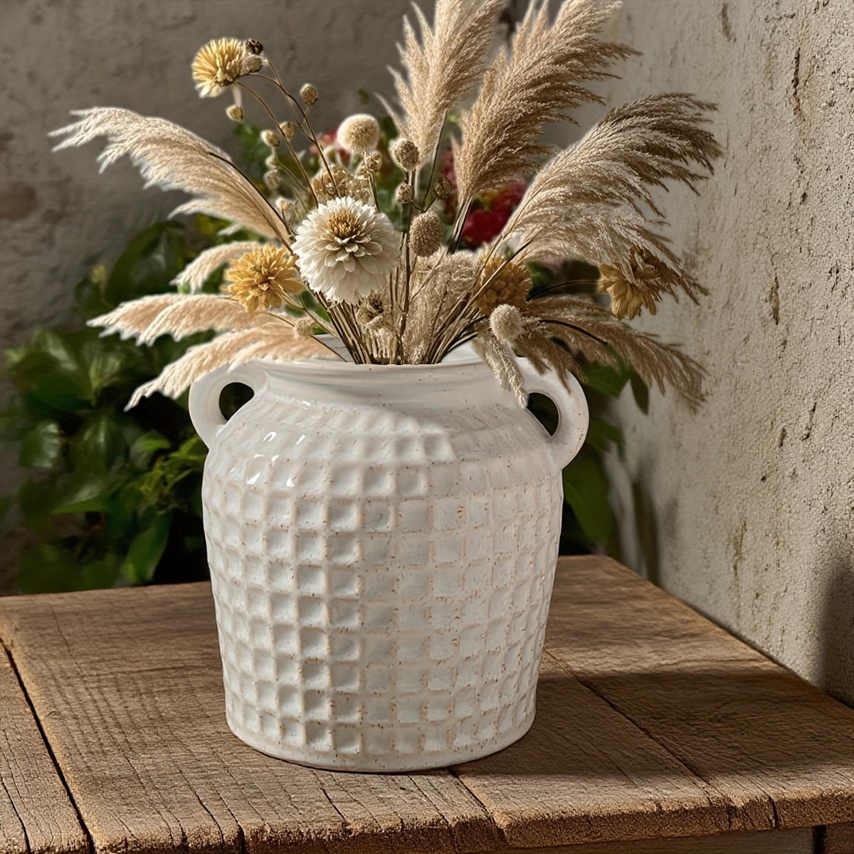 1pc Vintage Ceramic Double-Handled Vase - a Unique And Original Multifunctional Storage Jar, Suitable for Tableware And Fresh Flowers - a Rustic Style Decorative Container for The Kitchen, Dining Room, Or Living Room, Featuring a Distressed Glaze fo