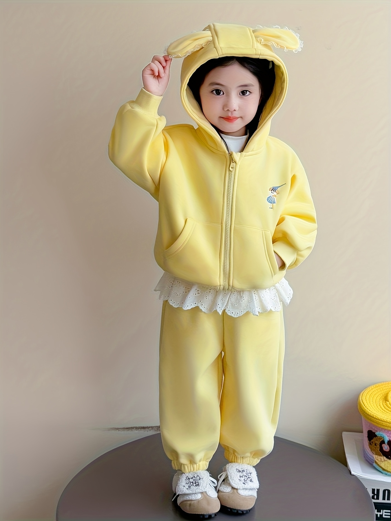 girls cartoon plus velvet thickened hooded sweatshirt trousers suit autumn and winter 2025   trendy baby girl cute cartoon plus velvet casual sports suit two piece suit trendy for outdoor Product details 6