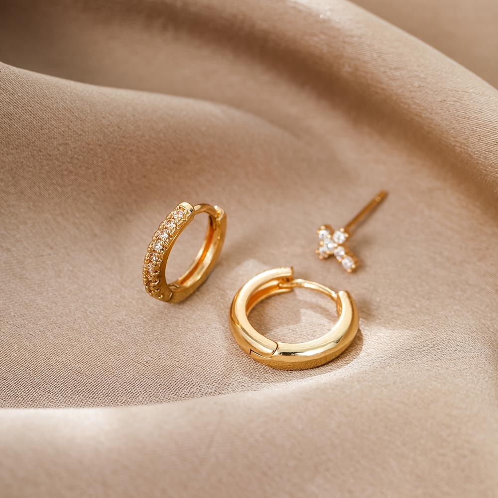 Women's Fashionable 3pcs Round Hoop Copper Ear Clips with Synthetic Zirconia