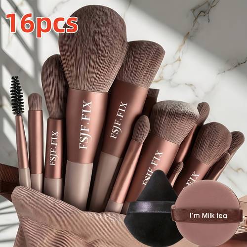 14pcs makeup brush set and 2pcs makeup sponges by brand fsjf fix including eyeshadow brush foundation brush bb cream brush and concealer brush a soft and multi functional makeup tool set designed for women