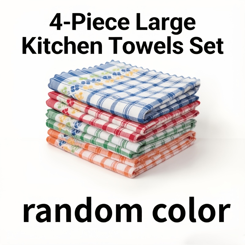 TEMU 4pcs Set Of Extra-large Modern Kitchen Towels - Highly Absorbent, Cleaning Cloths And Dish Towels, Bright Colors With Floral Borders, Reusable,