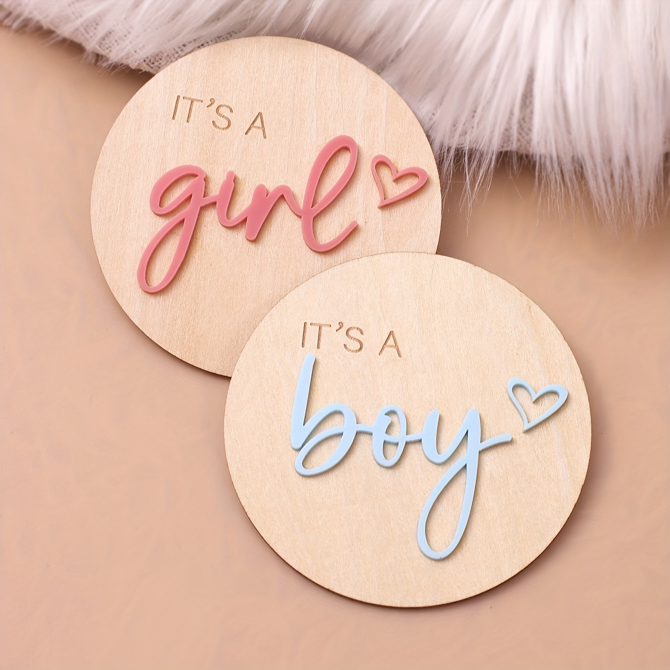 2pcs Set Wooden Birth Announcement Signs - Single-sided " A Girl" And " A Boy" - Gender Reveal Photography Props, Wooden Hospital Announcement Discs
