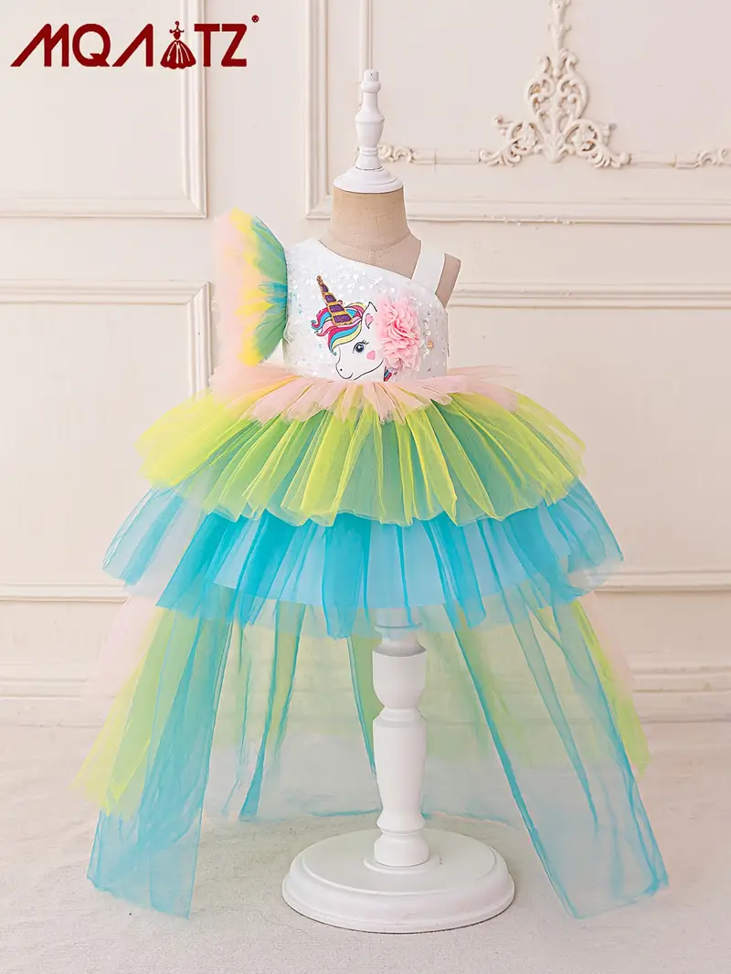 Rainbow Unicorn Puffy Unicorn Dress Unicorn Birthday Girl Puffy Dress, Rainbow Sweep Train Toddler Gown, Multilayered Rainbow Unicorn Puffy Unicorn Dress Unicorn Birthday Girl Puffy Dress, Rainbow Sweep Train Toddler Gown, Multilayered