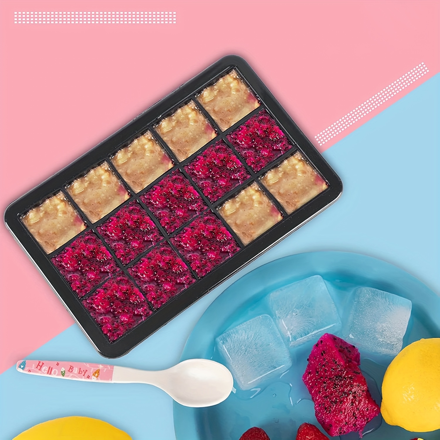 Silicone Ice Cube Trays, with Each Tray Easily Release 15 Cubes of Ice, Non-Bpafree, Reusable, Suitable for Refrigerator, Beverages, Chocolate, Juice