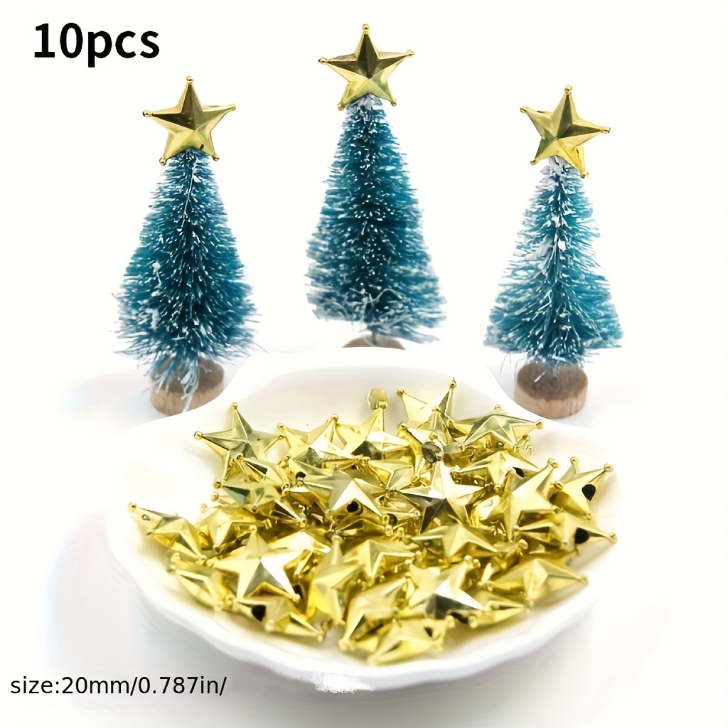 TEMU 10pcs Golden Tree Toppers & Mini Hanging Ornaments - Golden Plastic Star-shaped Diy Decorations Suitable For Christmas Tree, Wreaths, Garlands,