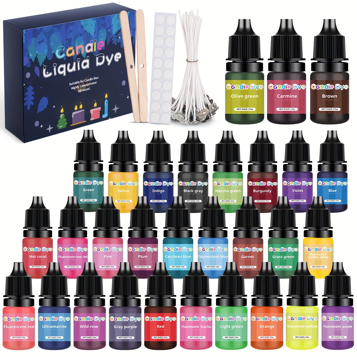 Image of Blingfun 72pcs Candle Making Supplies Kit, 30 Colors Concentrated Candle Dyes, Wicks, Wick Stickers, Wick Clips. For Soy Wax, Beeswax And Other Scented Candle Making