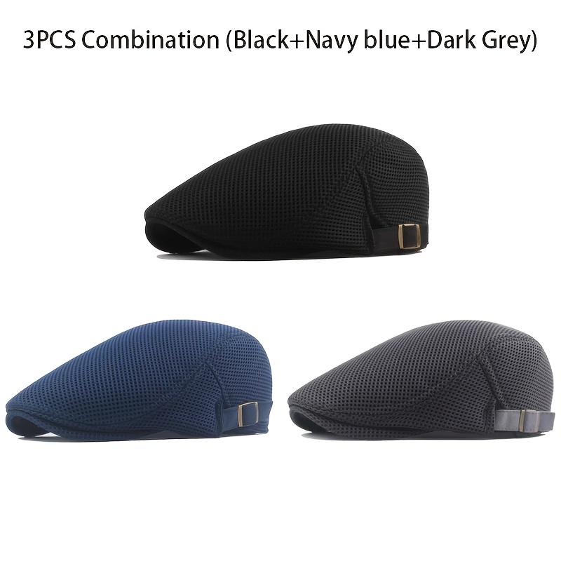 TEMU 3pcs/6pcs/8pcs Set Summer Men's British-style Breathable Flat Brim Cap With Classic Mesh, Suitable For Travel, Vacation, And Leisure Activities.