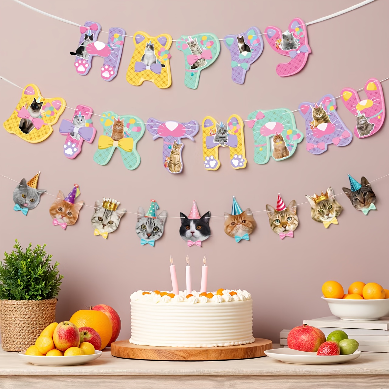Birthday Banner For Pet Cats, Decoration Set For Birthday Parties And Gatherings Featuring Cat-themed Flags