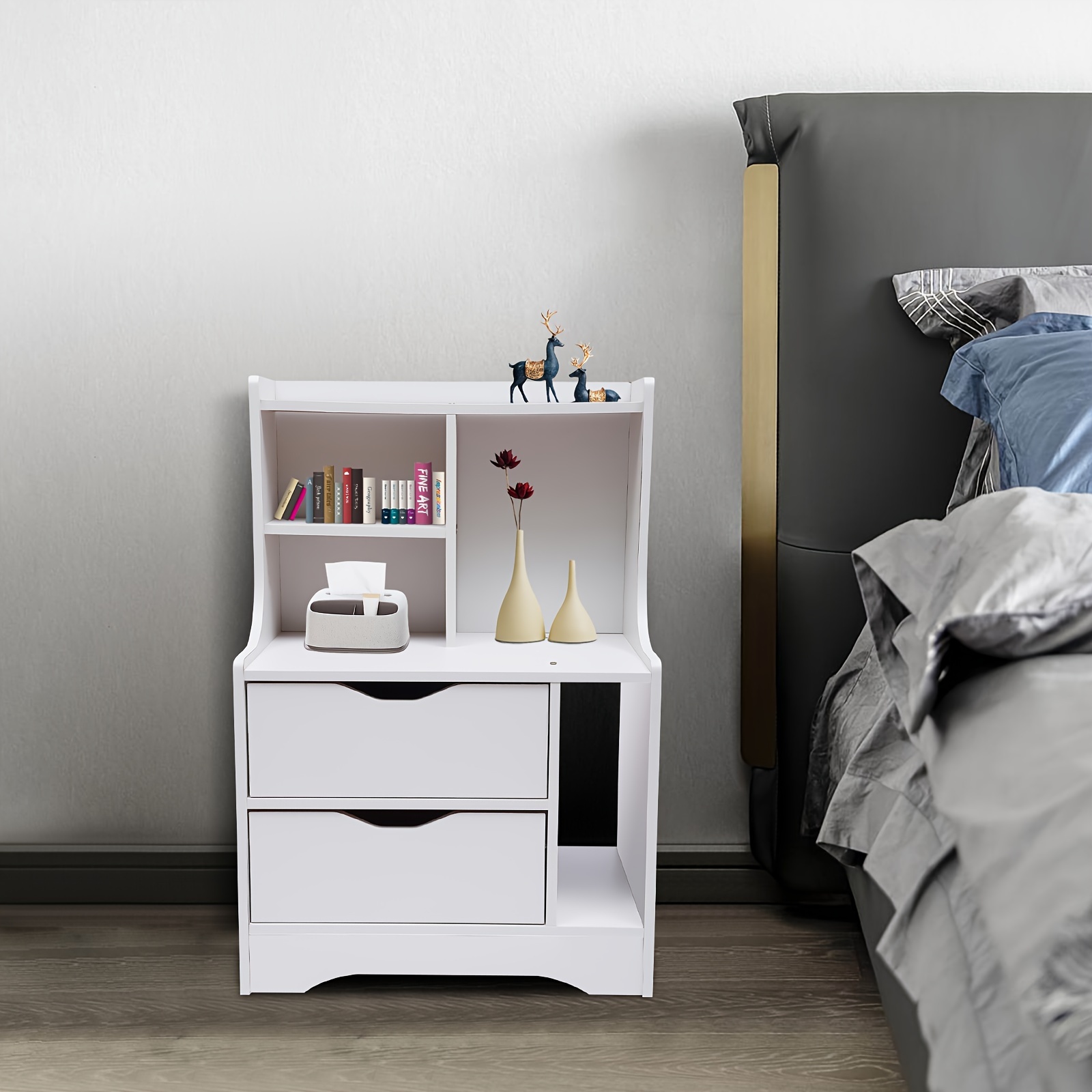 

Bedroom Multifunctional Bedside Table Storage Cabinet Nightstand With 2 Drawers