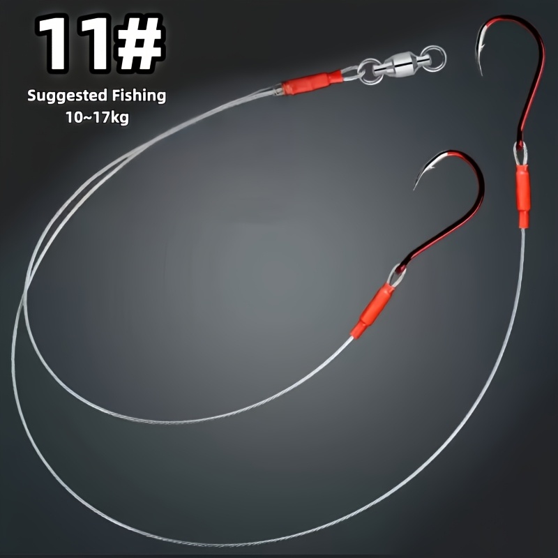 TEMU 2-pack Red Fishing Hook Set, Featuring 2 High-carbon Steel Hooks, Made Of 304 Stainless Steel, Hand-tied With 49 Strands Of Wire, Designed For