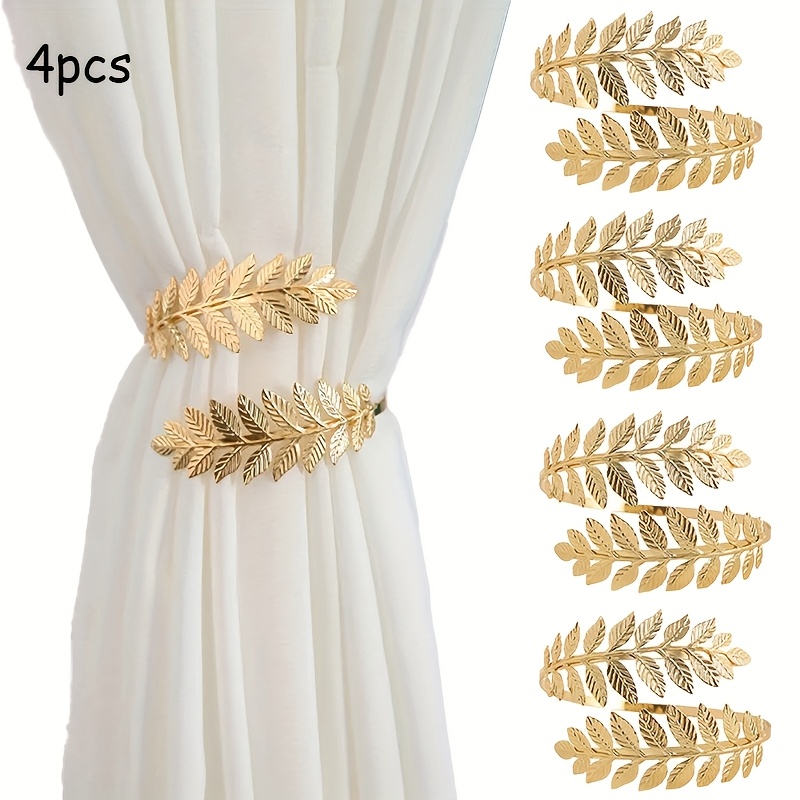 Image of 4 Metal Leaf Curtain Clips, In Golden And Silvery