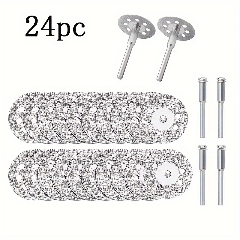 

24-piece Diamond Cutting Wheels With 4 Extra Mandrels - 22mm Premium Cut-off Discs For Rotary Tools, Diy Crafts & Construction