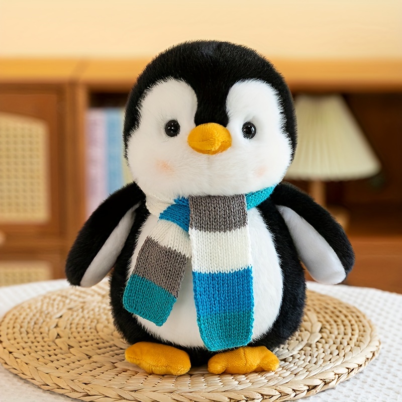 1pc Cute Penguin Plush Toy with Scarf - Soft Light Brown/Black Anime-Style Decorative Pillow for Sofa, Valentine's Day, Mother's Day, Thanksgiving & Halloween Gifts