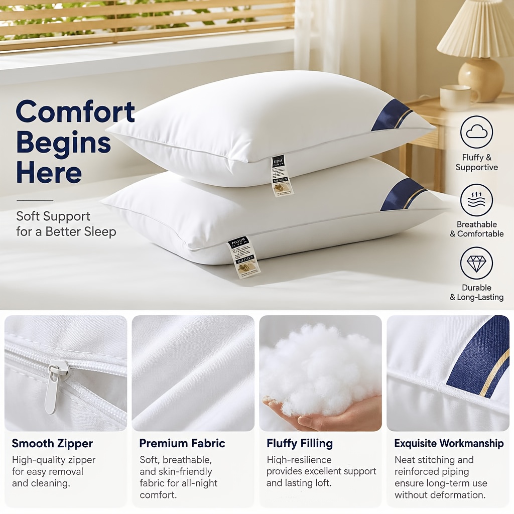 TEMU 2 pezzi 4 pezzi Cuscini Extra Large per Hotel - Supporto per il per un Sonno , Morbidi e Confortevoli, Nucleo del Cuscino per Dormire, Assorbi