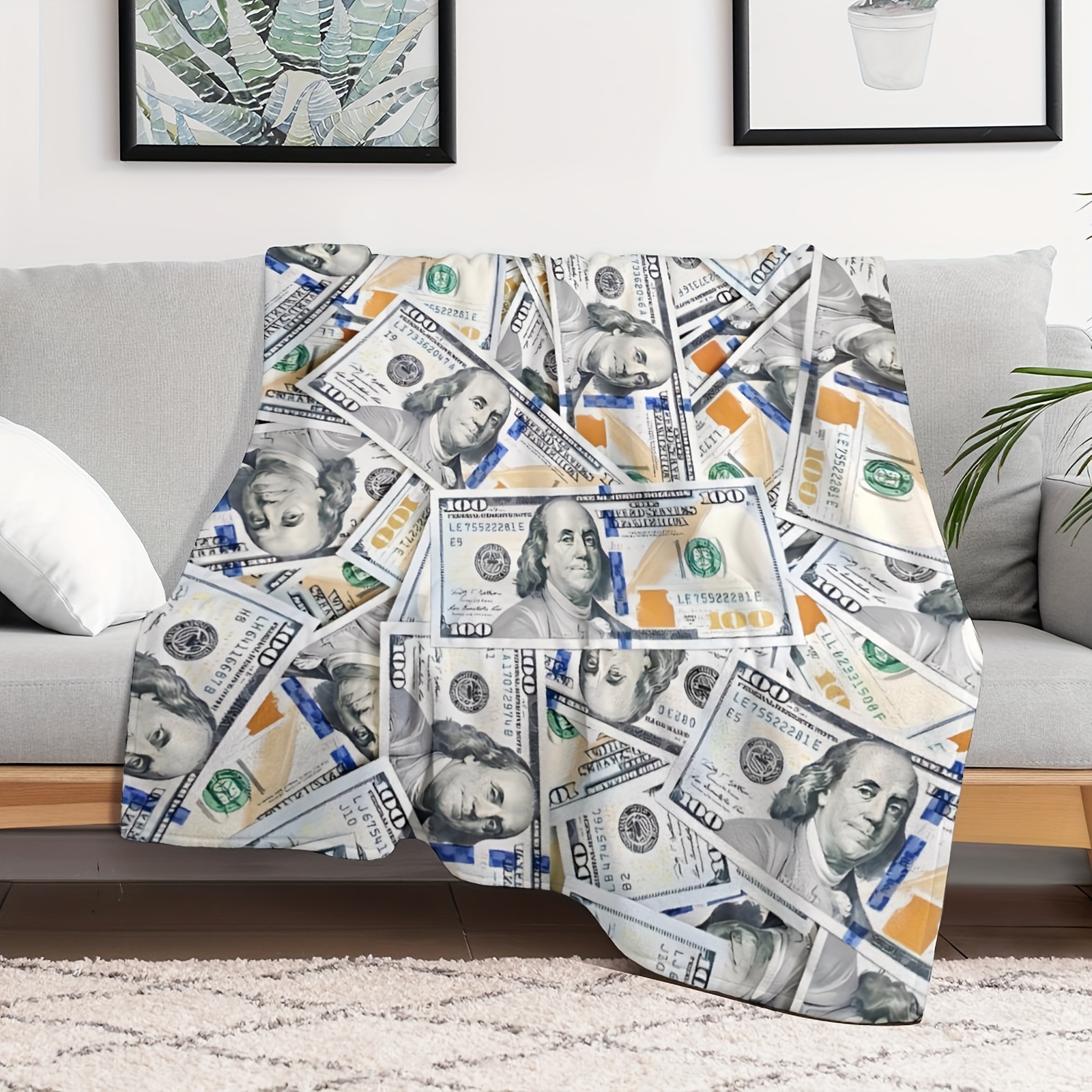 

Money Blanket $100 Pattern Gift For Woman Man Husband Father Birthday Gift For Father's Day Home Bedroom Living Room Wealth Decoration Soft And Comfortable Blanket