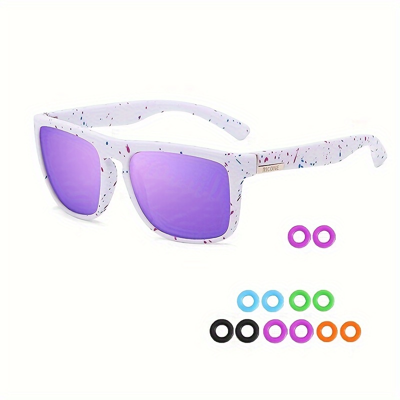 

Ricone Sports Fashion Glasses With Anti-slip Grip - Stylish Square Frame, Purple Lenses For - Ideal For Running, Fishing, Hiking | Pc Material, Tac Lens, Wide Fit Over 139mm, Ricone