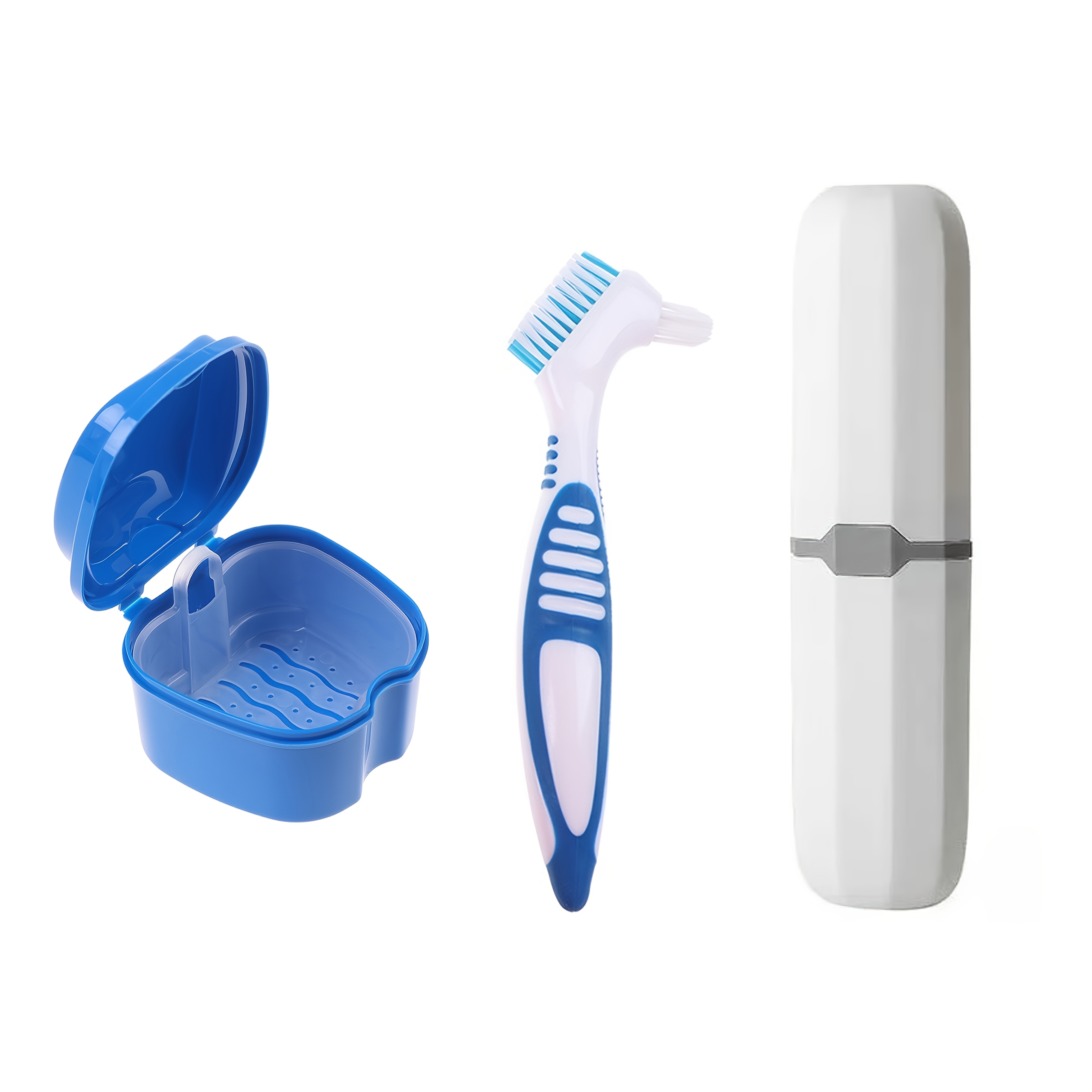 Image of 3pcs Denture Care Kit With Denture Case & Dual-head Cleaning Brush - Portable Travel Box Suitable For Full Dentures/partials - 360° Denture Hygiene System For Home & -the-