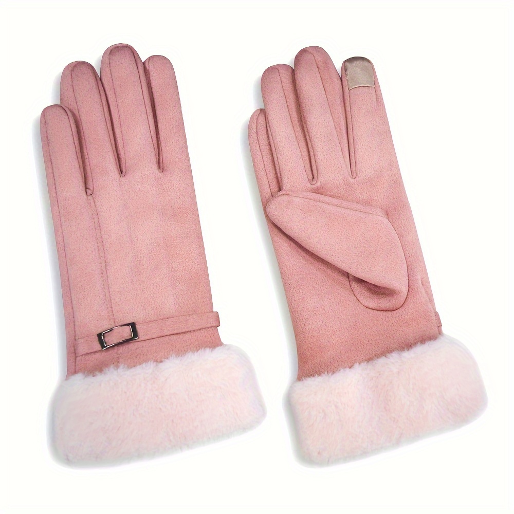 Women's Touchscreen-Compatible Winter Gloves - Warm Suede with Plush Lining, Elastic Fit, Multiple Colors Available details 1