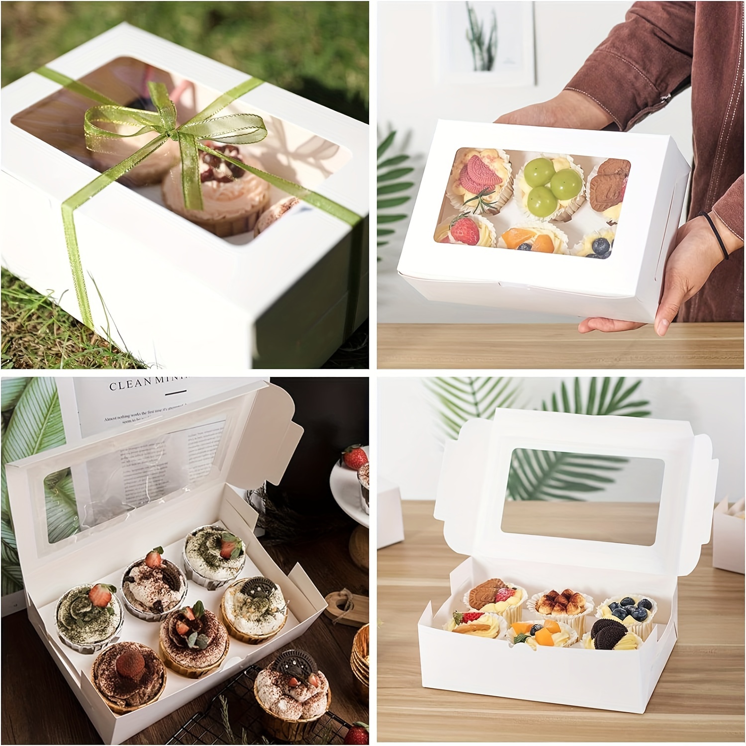 10 50pcs 1 2 4 6 12 hole cupcake boxes muffin tart container with transparent window   cardboard box suitable for biscuit snacks desserts   party favor bakery packaging gift box for food for charcuterie baker supplies details 0