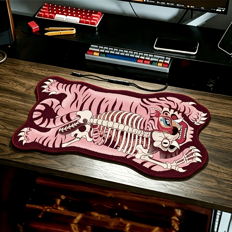TEMU Golden Diamond Velvet 850g + 7mm Fashionable Chinese National Trend Tiger Colorful Table Mat, Creative Half-skeleton Cushion, Irregular Shaped
