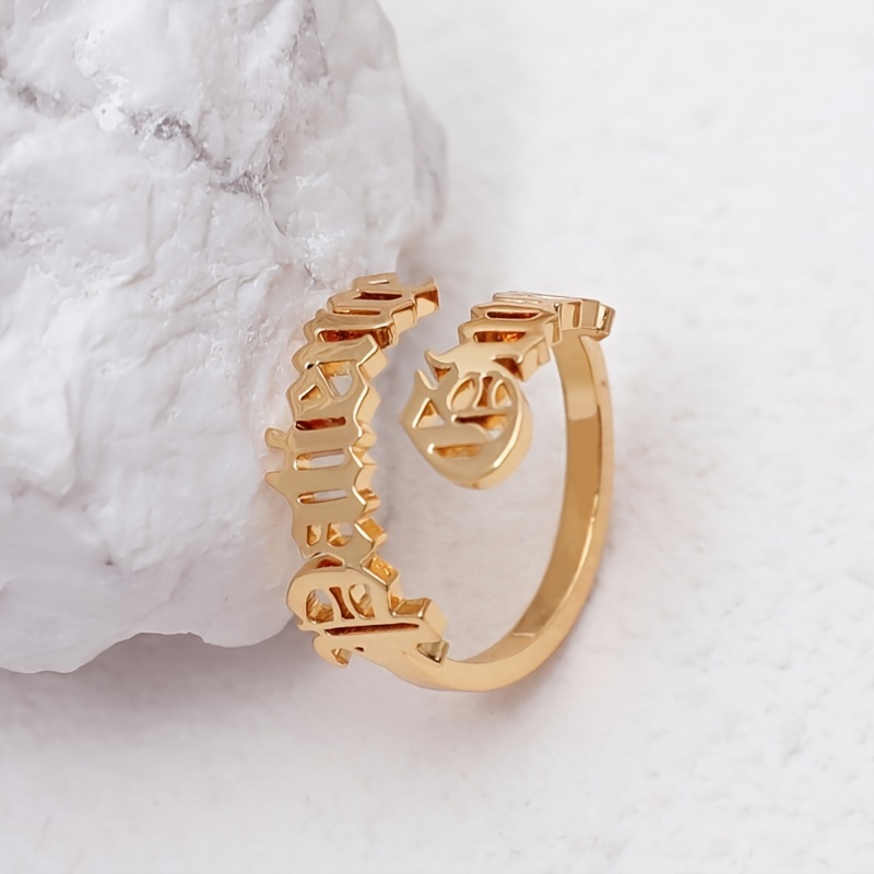 TEMU Personalized Custom Couple Name Rings With 2 Names In Ancient English, , Vintage Gothic Jewelry, Stainless Steel Additions, Suitable For Daily